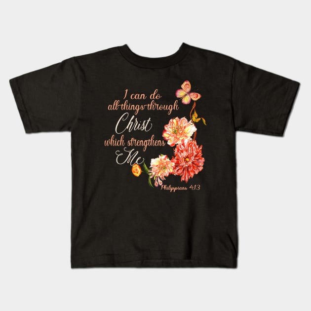 Christian Inspirational Verse Bojo Floral Scripture Kids T-Shirt by Kimmicsts